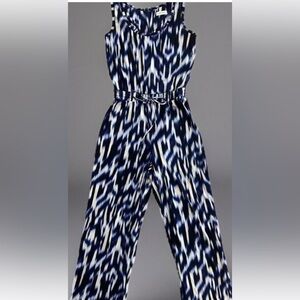 Calvin Klein blue & white sleeveless elastic waist jumpsuit size 14